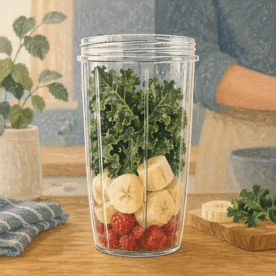 Fresh Kale Smoothie Ingredients in Blender Cup
