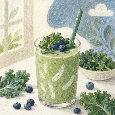 Fresh Green Smoothie with Kale and Berries