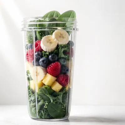 Fresh Green Smoothie Cup with Kale and Fruit
