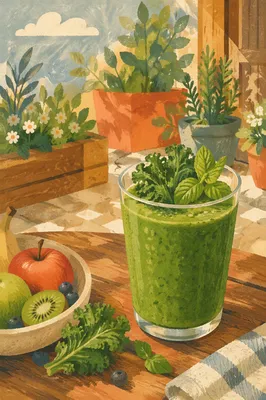 Green Kale Smoothie on Sunny Patio