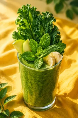 Fresh Green Smoothie with Kale and Fruit