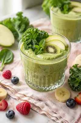 Fresh Green Smoothie with Kale and Fruit