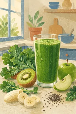 Fresh Green Smoothie with Kale and Fruit