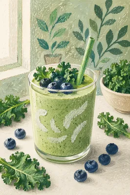 Fresh Green Smoothie with Kale Topping