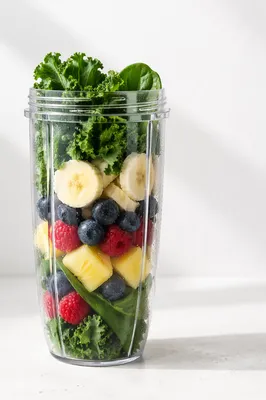 Fresh Green Smoothie Cup With Kale And Fruit