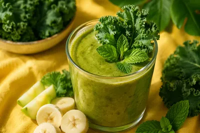 Green Smoothie with Kale and Fresh Fruit