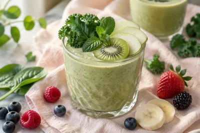 Fresh Green Smoothie with Kale and Fruits