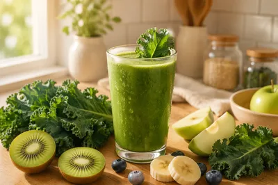 Fresh Green Smoothie with Kale and Fruit