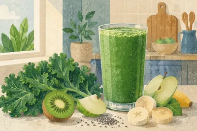 Fresh Green Smoothie with Kale and Fruit
