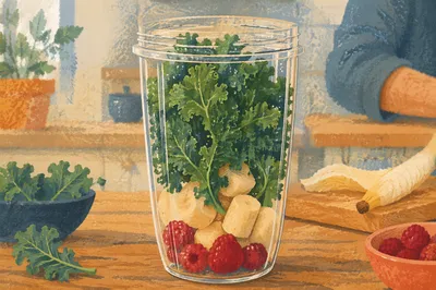 Fresh Kale and Fruit Smoothie Preparation