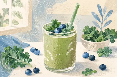 Fresh Green Smoothie with Kale Topping