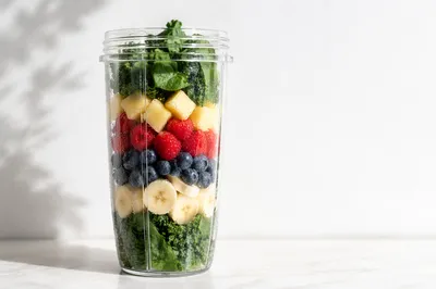 Green Smoothie Cup with Kale and Fruits