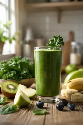 Fresh Green Smoothie with Kale and Fruit
