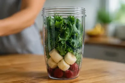 Fresh Kale and Fruit Smoothie Prep