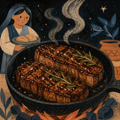 Sizzling Grilled Steaks in Cast Iron Skillet