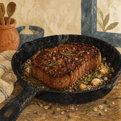 Sizzling Grilled Steak in Cast Iron