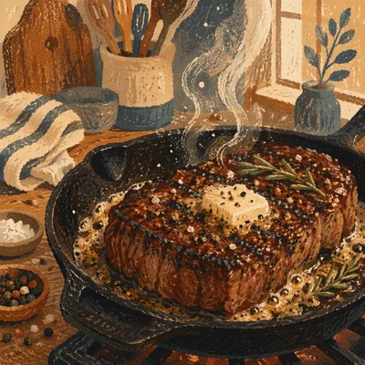 Sizzling Grilled Steak in Cast Iron