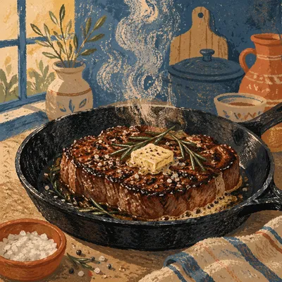 Sizzling Grilled Steak in Cast Iron