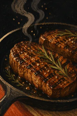 Sizzling Grilled Steaks in Cast Iron Skillet