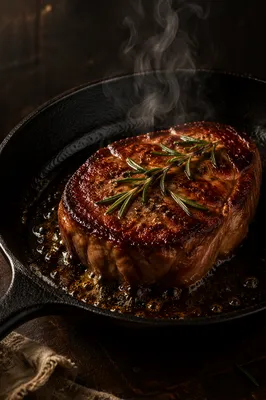 Sizzling Rosemary Steak in Cast Iron Skillet