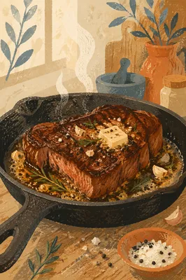 Sizzling Grilled Steak in Cast Iron