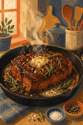 Sizzling Grilled Steak in Cast Iron