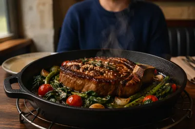 Sizzling Bone-In Steak in Cast Iron Skillet