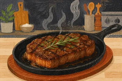 Sizzling Grilled Steak on Cast Iron