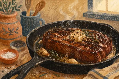 Sizzling Grilled Steak in Cast Iron
