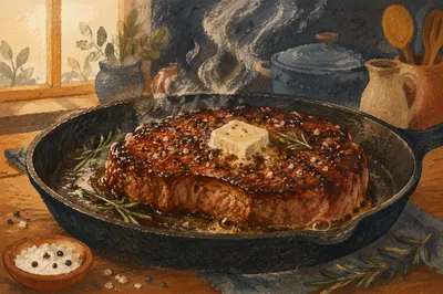 Sizzling Grilled Steak in Cast Iron