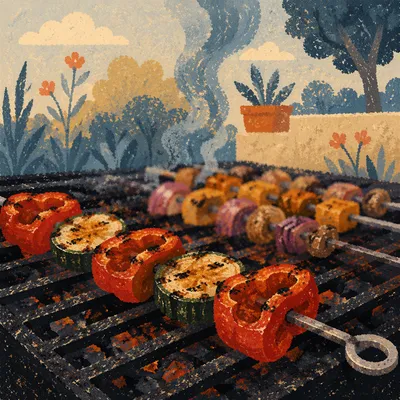 Grilled Vegetable Skewers on Smoky Barbecue