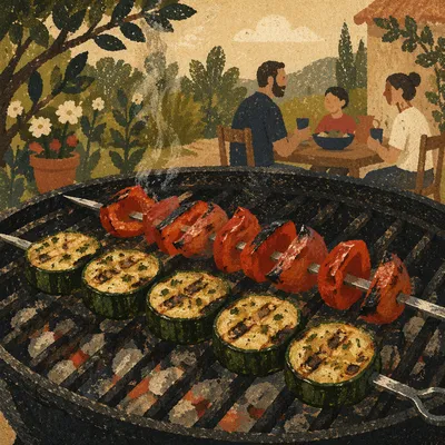 Close-Up Grilled Vegetable Skewers Barbecue