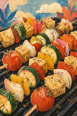 Colorful Grilled Vegetable Skewers on Barbecue