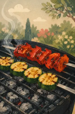 Grilled Vegetable Skewers on Summer Barbecue