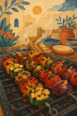 Golden Hour Grilled Vegetable Skewers Close-Up