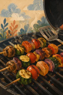 Close-Up Grilled Vegetable Skewers on Barbecue