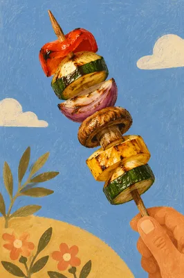 Colorful Grilled Vegetable Skewers Under Summer Sky