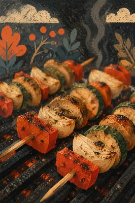 Smoky Grilled Vegetable Skewers Close Up