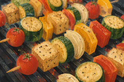 Colorful Grilled Vegetable Skewers Close Up