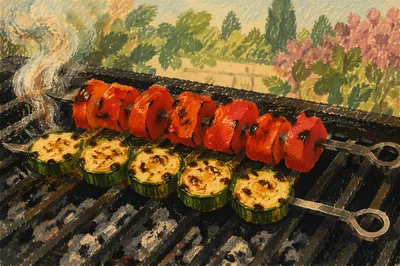 Grilled Vegetable Skewers on Summer Barbecue