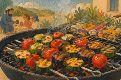 Grilled Vegetable Skewers on Summer Barbecue