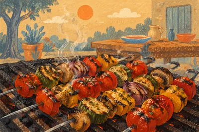 Golden Hour Grilled Vegetable Skewers Close-Up