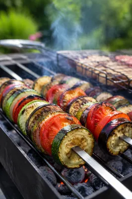 Grilled Vegetable Skewers Over Charcoal Barbecue
