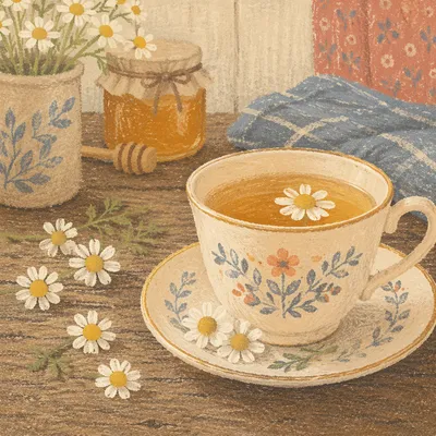 Rustic Herbal Tea Cup With Chamomile Flowers