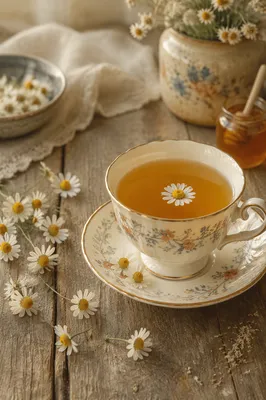 Rustic Herbal Tea Cup with Chamomile Flowers