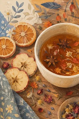 Rustic Herbal Tea With Dried Flowers