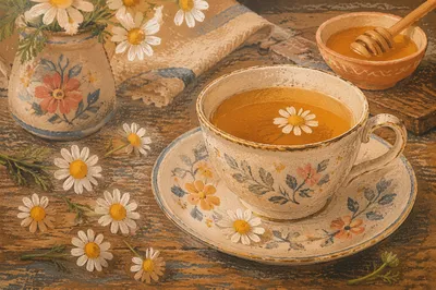 Rustic Herbal Tea with Chamomile Flowers