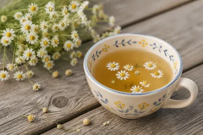 Rustic Chamomile Tea Cup with Wildflowers