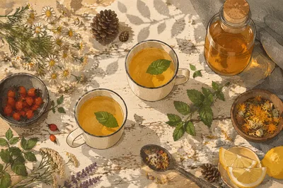 Rustic Herbal Tea Flat Lay with Dried Flowers