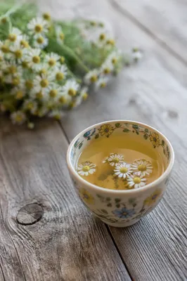Rustic Chamomile Tea Cup Still Life